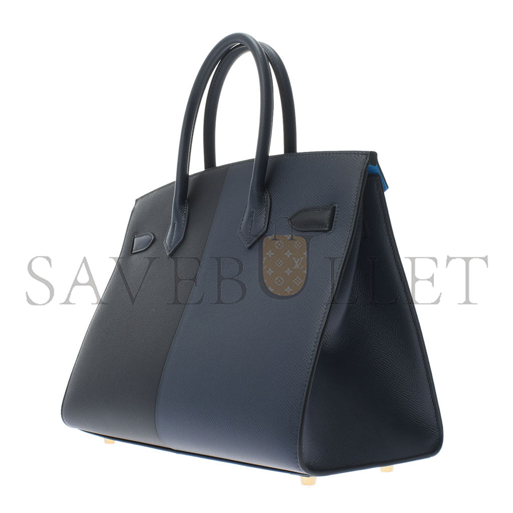 H**mes birkin 25 epsom black and midnight blue with florida blue interior gold buckles h028367cc01 (25*18*13cm)